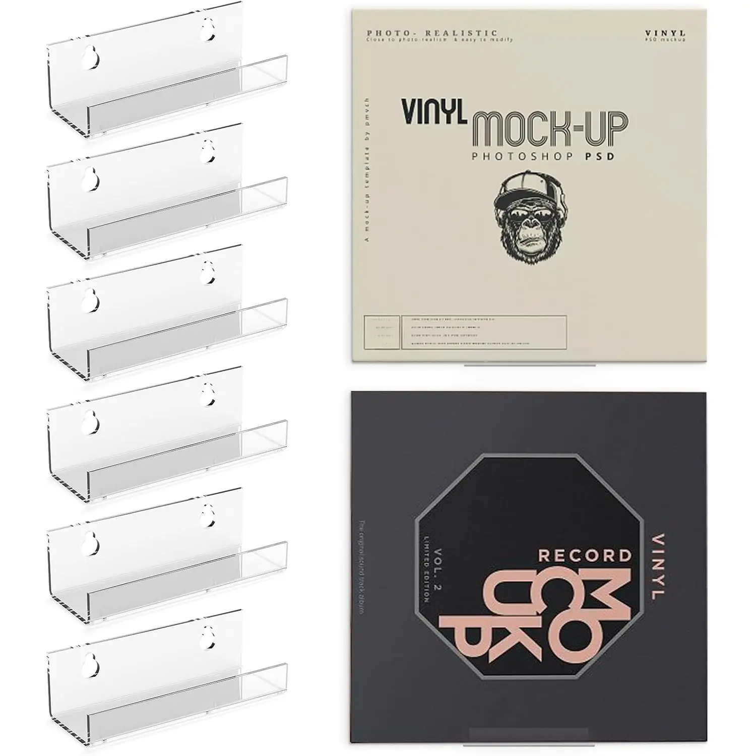 8 Pack Vinyl Record Storage Shelf,4 inch Clear  Vinyl Record Holder Wall Mount,Small Versatile Floating Shelves Display for Albums