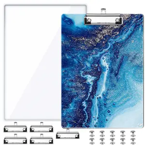 A4 Letter Size Clipboard Epoxy Resin DIY Casting Soft Silicone Molds + 5 Stainless Steel Low-Profile Clips, Retractable Hanging Hole Write Pad Draw Board Document Holder School Office Business