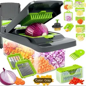 14 in 1 Multifunctional Vegetable Chopper Handle Food Grate Food Chopper Vegetable Kitchen Vegetable Slicer Dicer Cutter, Onion Mincer, Cheese Grater, Colander Basket, Kitchen Gadgets
