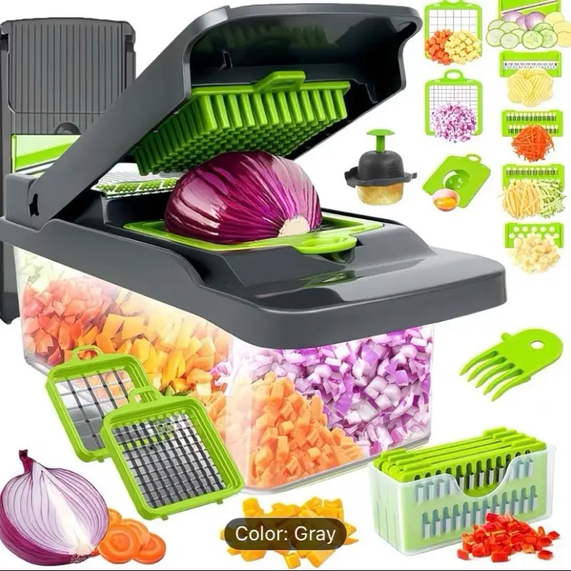 14 in 1 Multifunctional Vegetable Chopper Handle Food Grate Food Chopper Vegetable Kitchen Vegetable Slicer Dicer Cutter, Onion Mincer, Cheese Grater, Colander Basket, Kitchen Gadgets