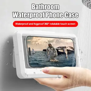 Swivel 360 °   Waterproof Cell Phone Case Wall Mounted Bathroom White ABS Sensitive Touch Screen Non-perforated Design for Bathroom Kitchen Installation, Wet Environment Use, Wall Mounted Holder, Sleek Design, Spacesaving Solution, Durable Abs