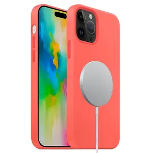 For iPhone 16 Pro Liquid Silicone Full Coverage MagSafe Phone Case(Pink Orange)