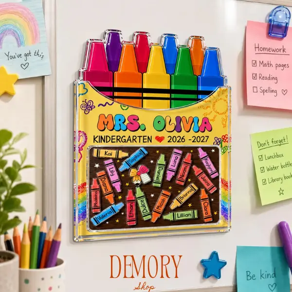 Personalized Teacher Crayon Shaker Magnet With Student Names, Teacher Crayon Magnet, Teacher Shaker Magnet, Thank You Teacher Gift From Student, End Of Year Teacher Gift