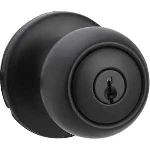 Exterior Door Knob With Lock, Coastal, Easy to Install, Matte Black