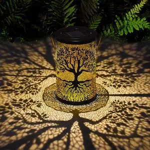 Solar Lanterns Outdoor Waterproof, Vintage-Revival Metal Design with Tree Laser-Cut Patterns - IP65 Weatherproof Decorative Garden Lighting for Patio, Yard, Wedding & Gifts, Tree, 1 Pack