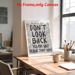 Retro Wall Art, "Don't Look Back" Newspaper Print, Vintage Typography Graphic Printing, Black And White Canvas Decoration, Living Room & Office Aesthetic, Perfect Housewarming Gift, Framed.