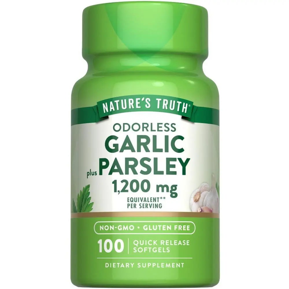Nature's Truth Odorless Garlic and Parsley - 1200 mg - 100 Softgels - Non-GMO & Gluten Free Extract Supplement Nature's Truth Odorless Garlic and Parsley - 1200 mg - 100 Softgels - Non-GMO & Gluten Free Extract Supplement