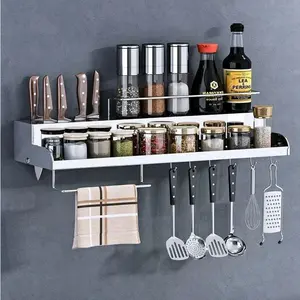 TikTok Shop Kitchen Organization Rack - Wall-Mounted Spice Organizer with Hooks for Utensils & Accessories - Home Hacks for Efficient Cooking Space