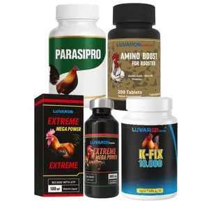 Poultry Nutritional Supplement Pack – Parasipro (100 Tablets), Amino Boost (200 Tablets), K-Fix 10.000 (200 Tablets) & Extreme Mega Power (100 ml) – Bird Wellness Support