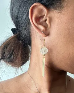 Gold Buddhist Hamsa Hand Earrings with Crystals, Buddha Jewelry, Spiritual Gift, Gold Bar Attachment