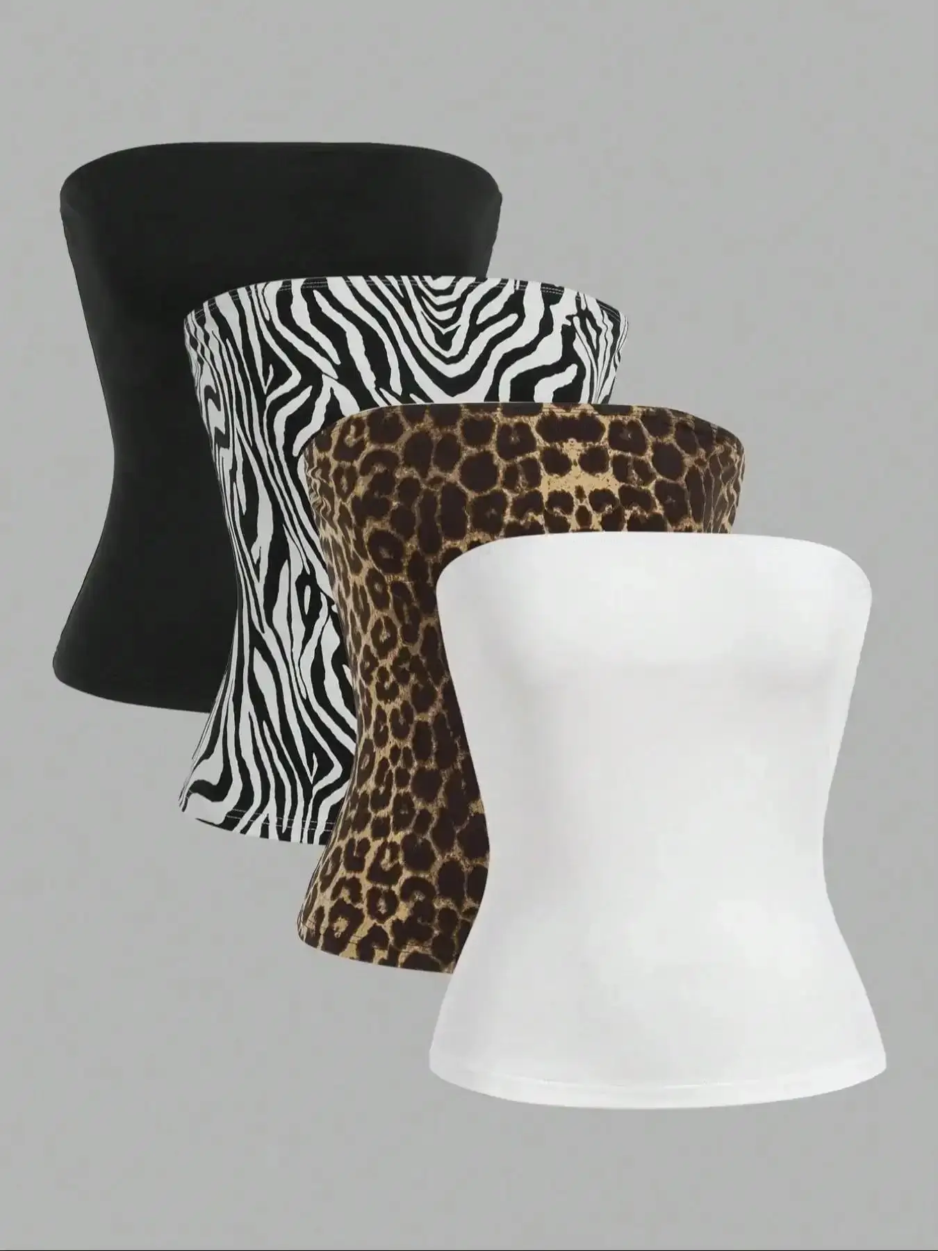 Women's Plain & Leopard & Zebra Stripe Print Tube Top, Casual Fashion Strapless Top for Daily Wear, Ladies Clothes for All Seasons, Cropped Tube Top, Bandeau Cropped Tops, Casual Sleeveless Tops