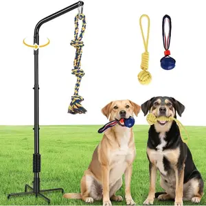 Heavy-Duty Outdoor Dog Spring Pole Tug System – Adjustable Strength Training Pole with 3 Rope Toys for Large & High-Energy Dogs