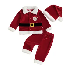 Kids Toddler Baby Boy Girl Christmas Santa Costumes Velvet Jacket Coat Long Pants Hat Xmas Kids Fall Winter Clothes