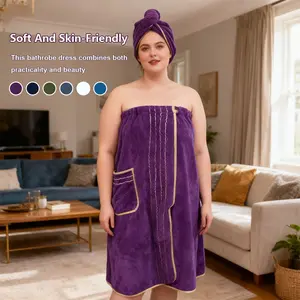 2-in-1 Bath Essential! Adjustable body wrap paired with hair drying towel. Full size range M to XXXXL, soft, lightweight and super practical.