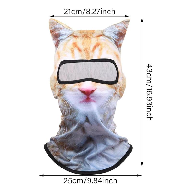 BIGWIG 3D Cat Ski Mask with Ears, All-Season Animal Head Outdoor Sports UV Protection Face Mask, Digitally Printed Mask, Cool Cat Face Cover, Suitable for Skiing, Music Festivals, Cycling, and Halloween