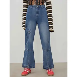 Cider [size 0-10] Denim Low Rise Button Pocket Wide Leg Cargo Jeans