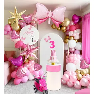 Mouse Balloon Garland Arch Kit 140Pcs Pearl Pink White Gold And Bowknot Balloons For Cartoon Mouse Theme Birthday Party Oh Twodles Theme Decorations