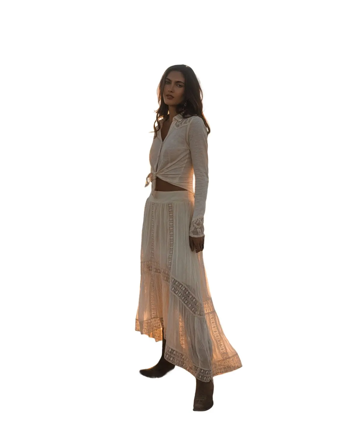 Shyanne Women's Women'S Lace Trim Midi Skirt - Swsp26s1-Crm