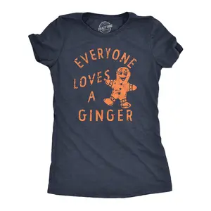 Womens Everyone Loves A Ginger T Shirt Funny Xmas Gingerbread Man Joke Tee for Ladies Funny Womens T Shirts Cute Vintage Fashion Casual Ladies T-Shirt Gift Christmas Tops for Women Funny Sarcastic Top Women's Navy -