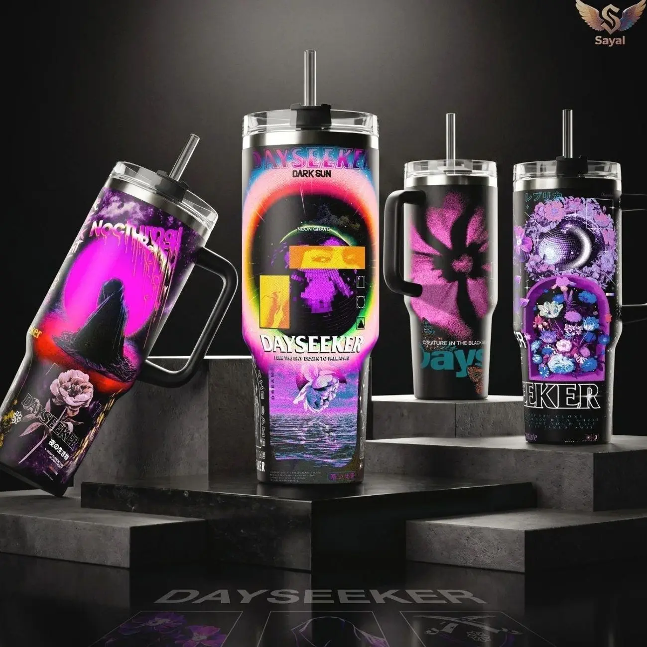 [Collection] Dayseeker Darksun Creature In The Black Night 40 20 oz Vacuum Insulated Tumbler Handle Straw Purple Pink Pale Moonlight Graphic Keeps Drinks Stainless Steel Travel Mug Music Fans Dark Aesthetic