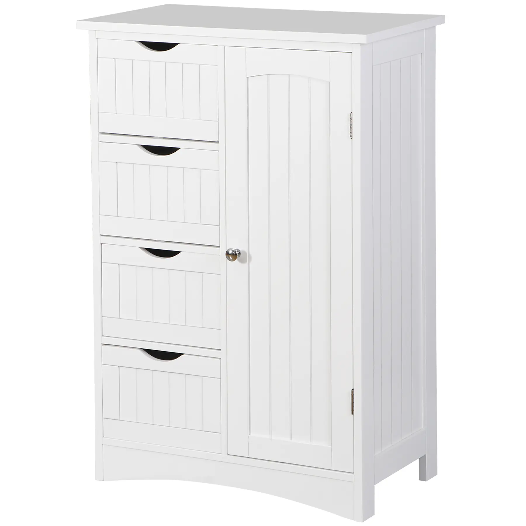 Zeny White Freestanding Bathroom Cabinet - Storage Design Furniture with 4 Drawers, MDF Wood Build, Moistureproof Feature, Adjustable Shelf, Cut-Out Handles for Home Indoor Organization, Four Drawers
