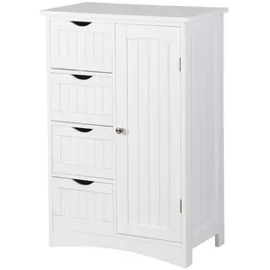 Zeny White Freestanding Bathroom Cabinet - Storage Design Furniture with 4 Drawers, MDF Wood Build, Moistureproof Feature, Adjustable Shelf, Cut-Out Handles for Home Indoor Organization, Four Drawers
