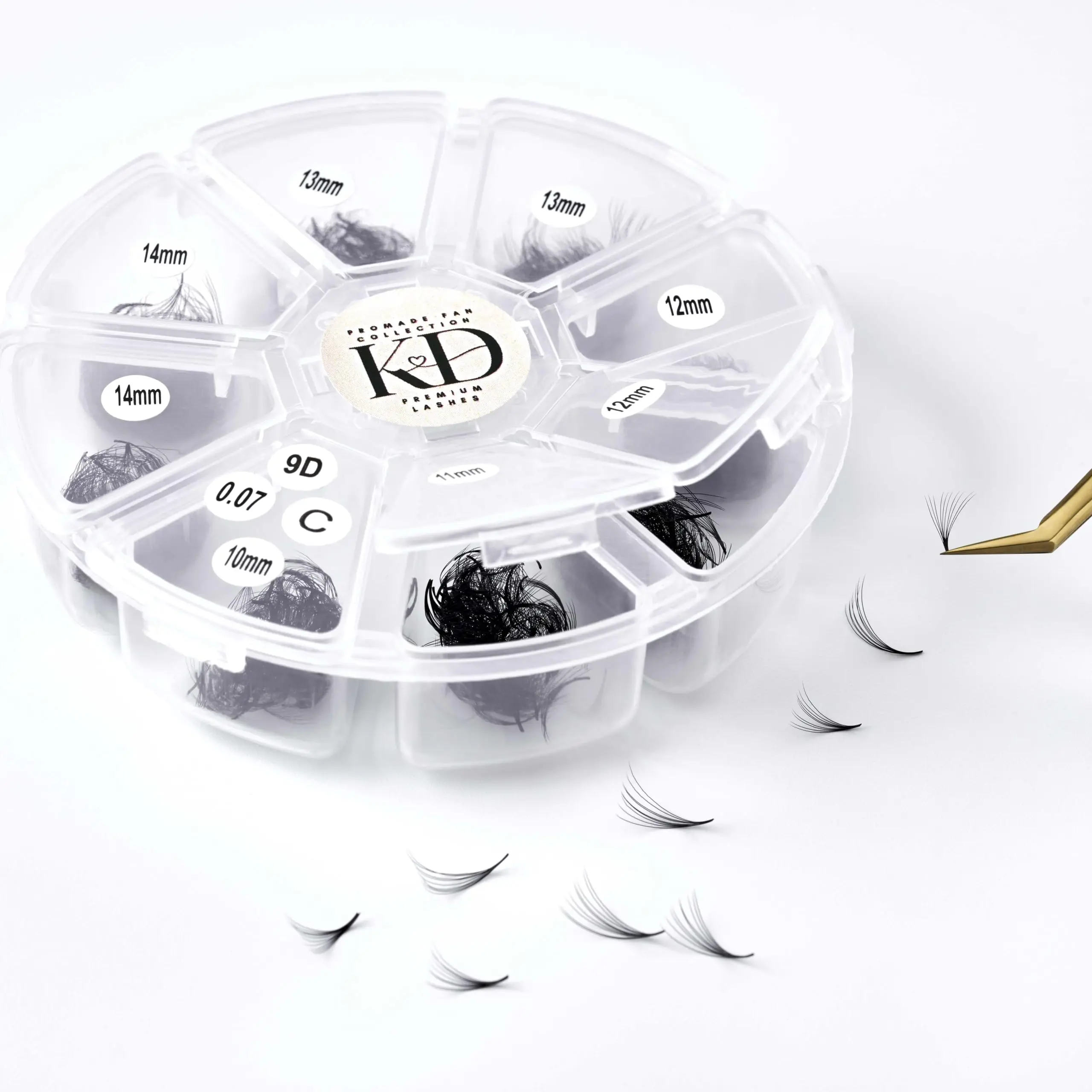 Promade 1000 Fan Mix Tray - Lightweight 0.05/0.07 Thickness, 3D, 4D, 5D, 9D, 12D Fan Options, Handmade Eyelash Extensions, Size 9-14mm