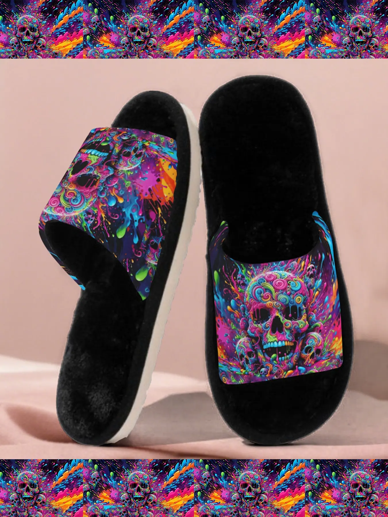Colorful Skull Print Home Shoes for Women & Men, Easter Birthday Gift, Comfortable Soft Non-Slip Indoor Slippers, Fashion Slippers, Fashionable Slippers, Slide, All Seasons, Couple Style, Footwear