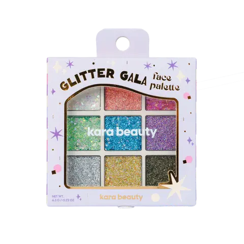 Kara Beauty Glitter Gala Face Palette - 9-Pan Pressed Glitter Palette for High-Shine Makeup, Buildable & Multi-Use Shadow Cosmetic For Raves, Festival Looks