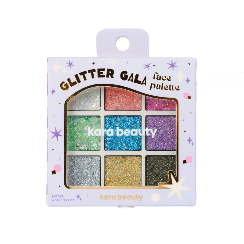 Kara Beauty Glitter Gala Face Palette - 9-Pan Pressed Glitter Palette for High-Shine Makeup, Buildable & Multi-Use Shadow Cosmetic For Raves, Festival Looks