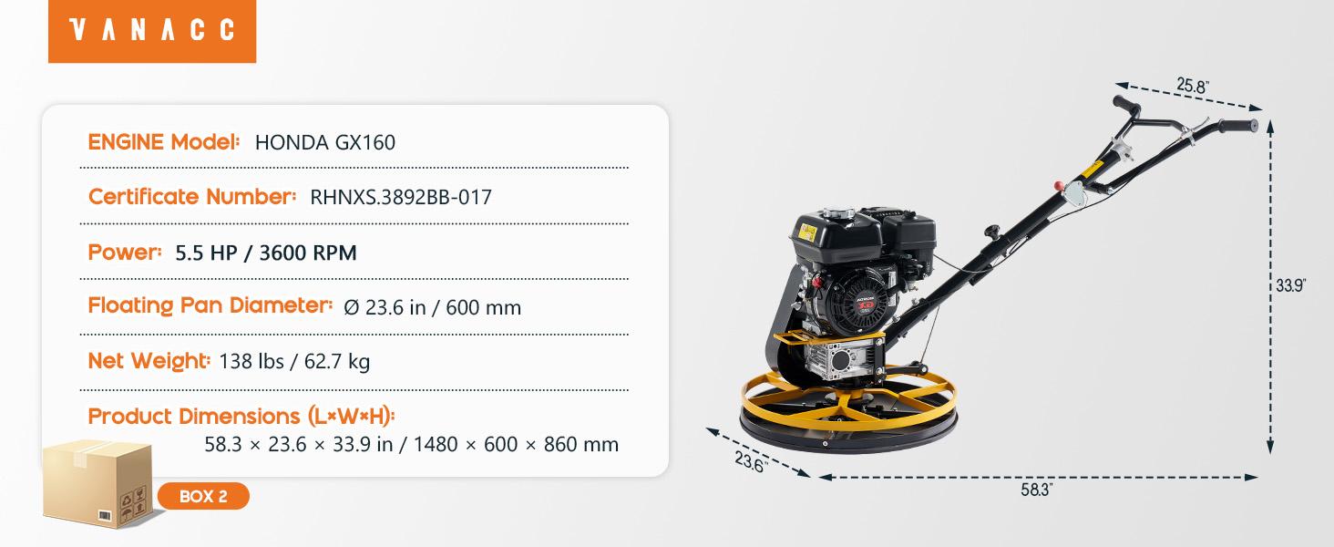 VanAcc 24"/35" Power Trowel, 5.5 HP Honda Engine with Float Pan, Walk-Behind Concrete Trowel with 4 Blades, Heavy Duty Gas-Powered Commercial Screed Cement Surface Finisher VanAcc 24"/35" Power Trowel, 5.5 HP Honda Engine with Float Pan, Walk-Behind Concrete Trowel with 4 Blades, Heavy Duty Gas-Powered Commercial Screed Cement Surface Finisher