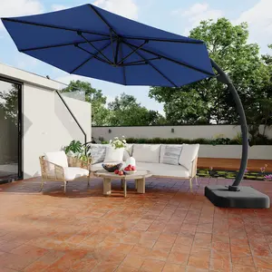11FT Offset Patio Umbrella with Base Included, 360° Rotation & Infinite Tilt, UV Protected Outdoor Cantilever Umbrella