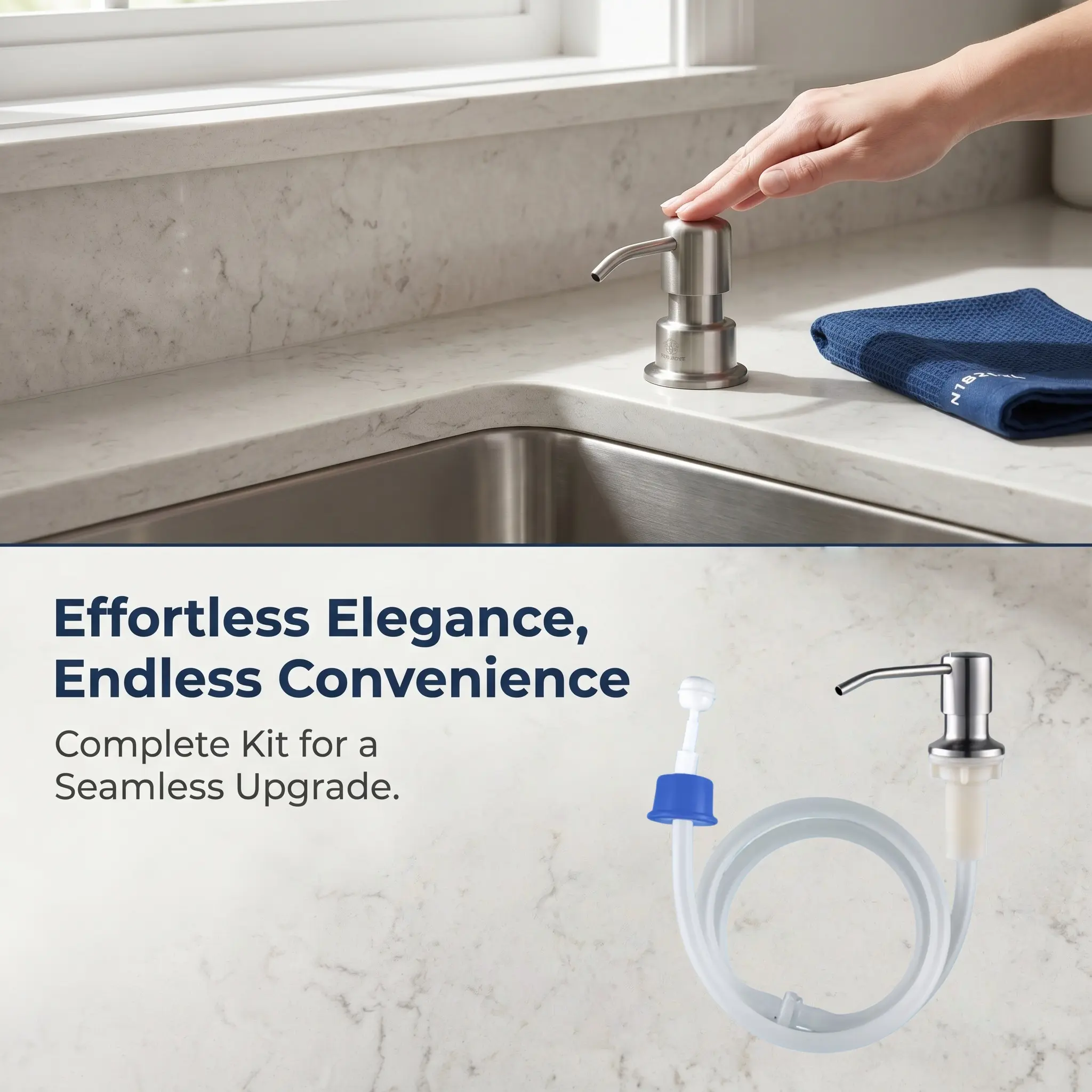 Dish Soap Dispenser for Kitchen Sink (Brushed Nickel), Countertop Sink Soap Dispenser Water Pump with 39" No-Spill Extension Tube Kit, Suitable for Kitchen & Bathroom, Reduces Frequent Refills-MM1