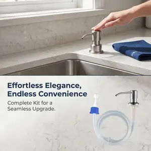 Dish Soap Dispenser for Kitchen Sink (Brushed Nickel), Countertop Sink Soap Dispenser Water Pump with 39" No-Spill Extension Tube Kit, Suitable for Kitchen & Bathroom, Reduces Frequent Refills-MM1