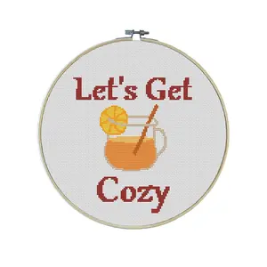 Let's Get Cozy Premium Cross Stitch Kit - EVERYTHING INCLUDED | Hot Toddy | Romantic | Thanksgiving Pattern | Snow Day | Winter Cabin