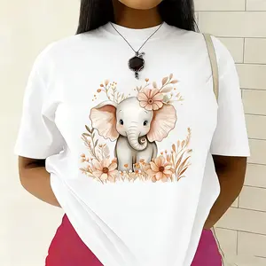 Cute Floral Elephant T-Shirt, Whimsical Baby Elephant Illustration, Gift for Animal & Flower Lovers