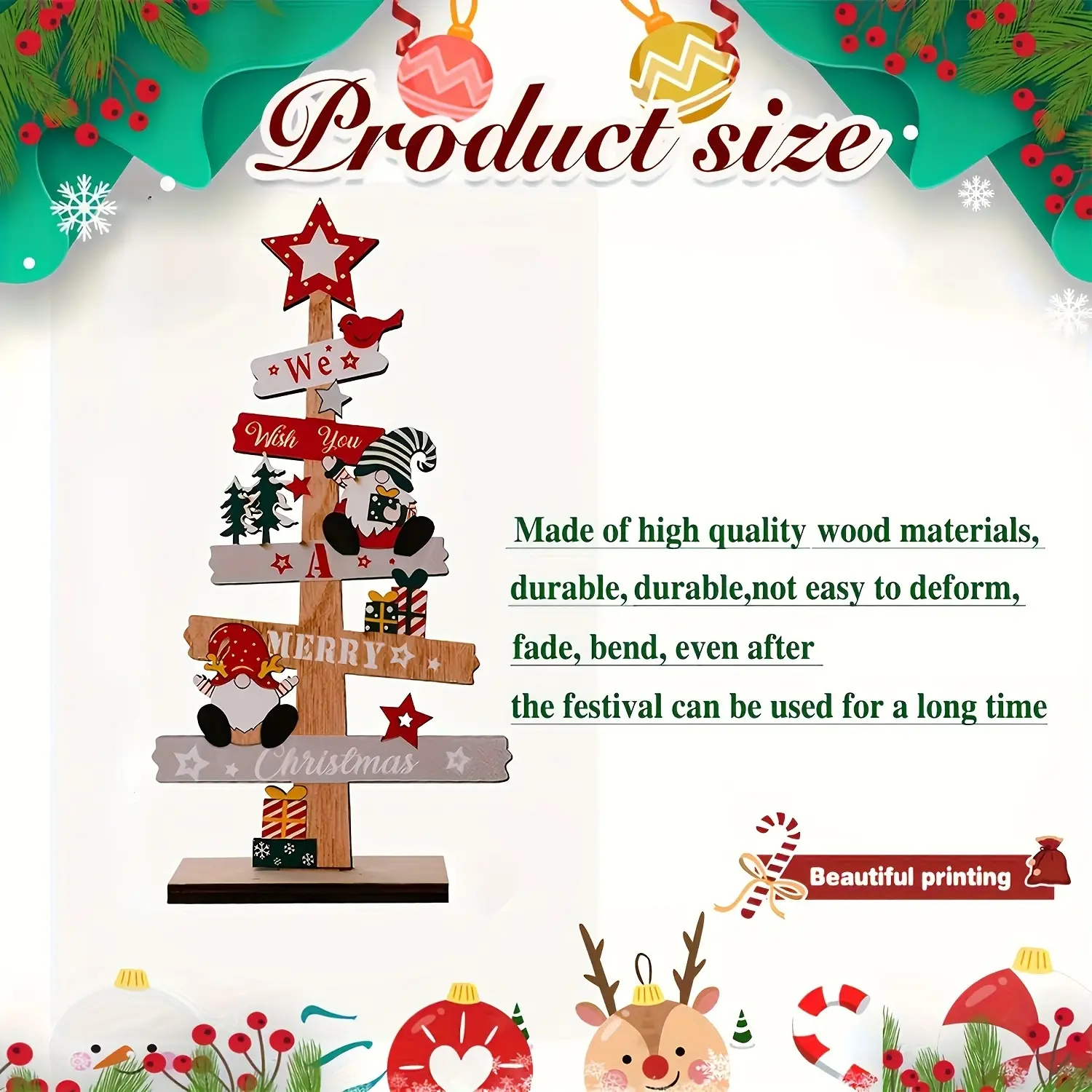 1 x Christmas Tree Gnome Home Decor, Desktop, Christmas Decorations, Suitable for Office Party Tiered Tray Desktop Decoration (We Wish You a Merry Christmas)