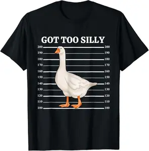 Funny Meme Shirts For Men, Goose Got Too Silly Funny Silly Goose Mugshot Meme T-Shirt Menswear Top