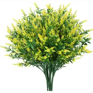 8 Bundles Artificial Lavender Flowers Outdoor Fake Flowers for Decoration UV Resistant No Fade Faux Plastic Plants Garden Porch Window Box Décor Bouquet Table Wedding Decorative