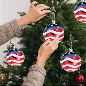 12 pieces, 2.36 inches (60 millimeters) patriotic Christmas hanging ball, patriotic hanging ball, red, white and blue, very suitable for decorating American Independence Day (July 4th) parties, festival weddings and Christmas tree decorations
