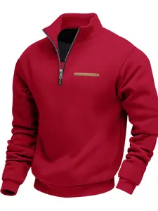 Men's Solid Half Zip Up Knit Sweatshirt, Loose Casual Long Sleeve Pullover for Fall & Winter, Men's Clothes for Daily Wear