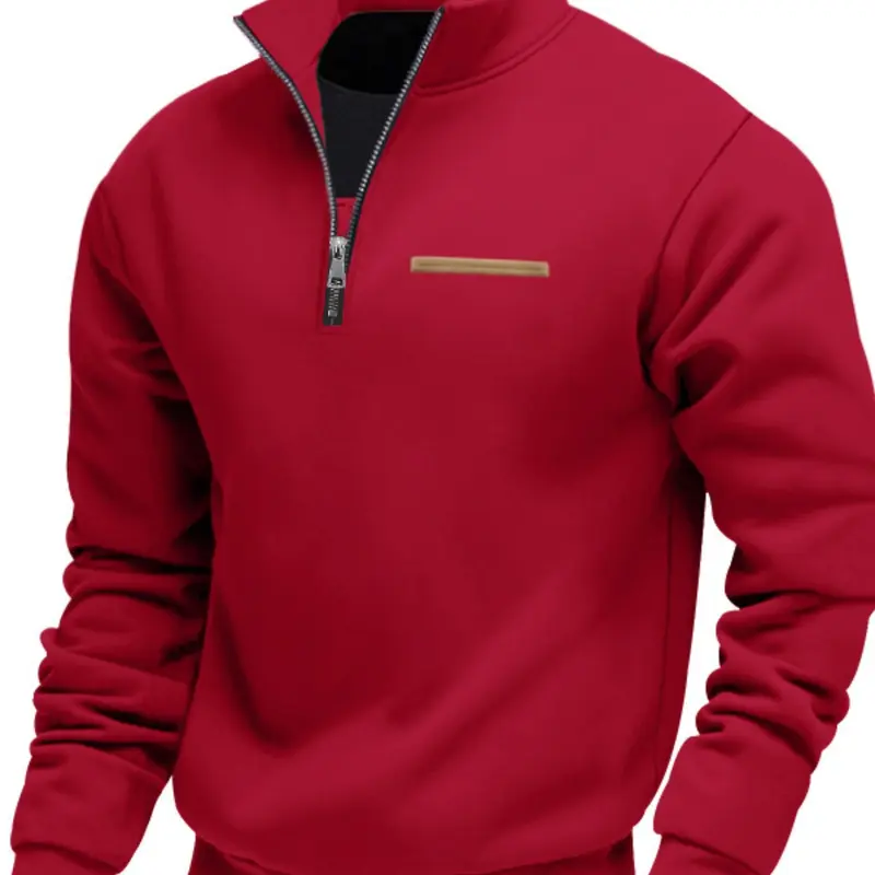 Men's Solid Half Zip Up Knit Fabric Sweatshirt, Loose Casual Long Sleeve Pullover for Fall & Winter, Men's Clothes for Daily Wear, Tops
