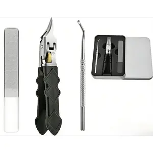 Black Anti-Slip Grip Gear Lock Nail Clipper Set Ultra-Sharp Curved Blade for Precision Thick Toenails Professional Manicure Tool for Men Seniors