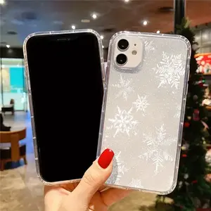 Snowflake-patterned full-coverage shockproof and scratch-resistant phone case, compatible with iPhone 17/16/15/14 Pro and Samsung S25/24/23/22 series. Protection Smartphone Transparent puffer case