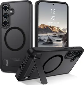 for  Galaxy S25/Galaxy S24 Case, Compatible with Magsafe with Invisible Kickstand, Translucent Matte  TPU Bumper Protective Galaxy S25/S24 Case, Black