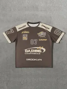 Men's Casual Sporty Short Sleeve Shirt, Letter & Number Print Patchwork Color Sports T-Shirt, Comfortable Round Neck Tee for Outdoor Gym Shopping, Athletic Sports Clothing