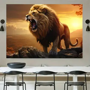 1pc Less Modern Lion Art Canvas Painting for Living Room Minimalist Style Un Lightweight Cotton Matte Finish Wall Decor Cuadros No Artistic Print