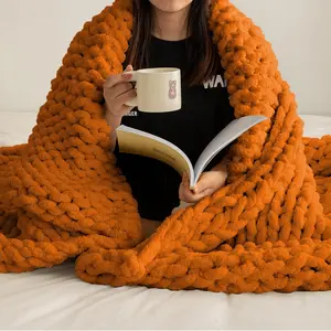 Soft Burnt Orange Chunky Knit Throw Blanket Cozy Yarn Cable Knit Blanket for Bed Sofa Couch 50x60 Inches (Burnt Orange, 50"x60")
