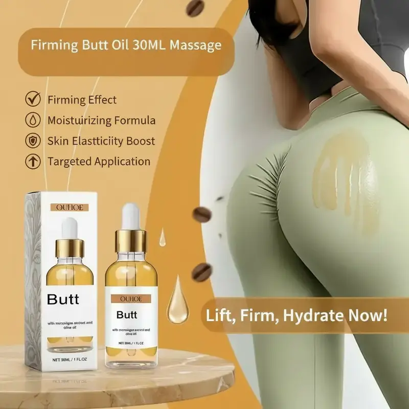 Firming Lifting Butt & Thighs Massage Oil - 30ml Scented Cosmetic Aroma Body Oil, Moisturizing Lactic Acid & Coffee Cream Formula, Sensitive Skin Safe, Tightening Elasticity Boost, Ready-to-Apply Bottle, All Beige Types