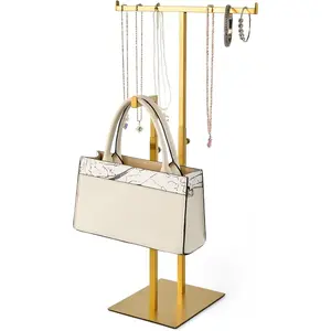 Adjustable Height Stainless Steel Jewelry Tower Necklace Organizer Purse Display Stand Decorative Boutique Holder for Retail Counter Handbag Display Rack